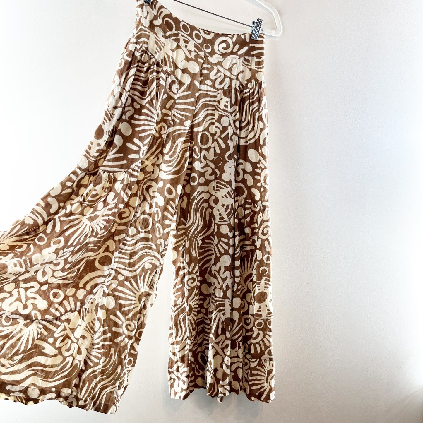 Free People Natural Dawn On Me High Waisted Wide Leg Pants Brown Cream XS