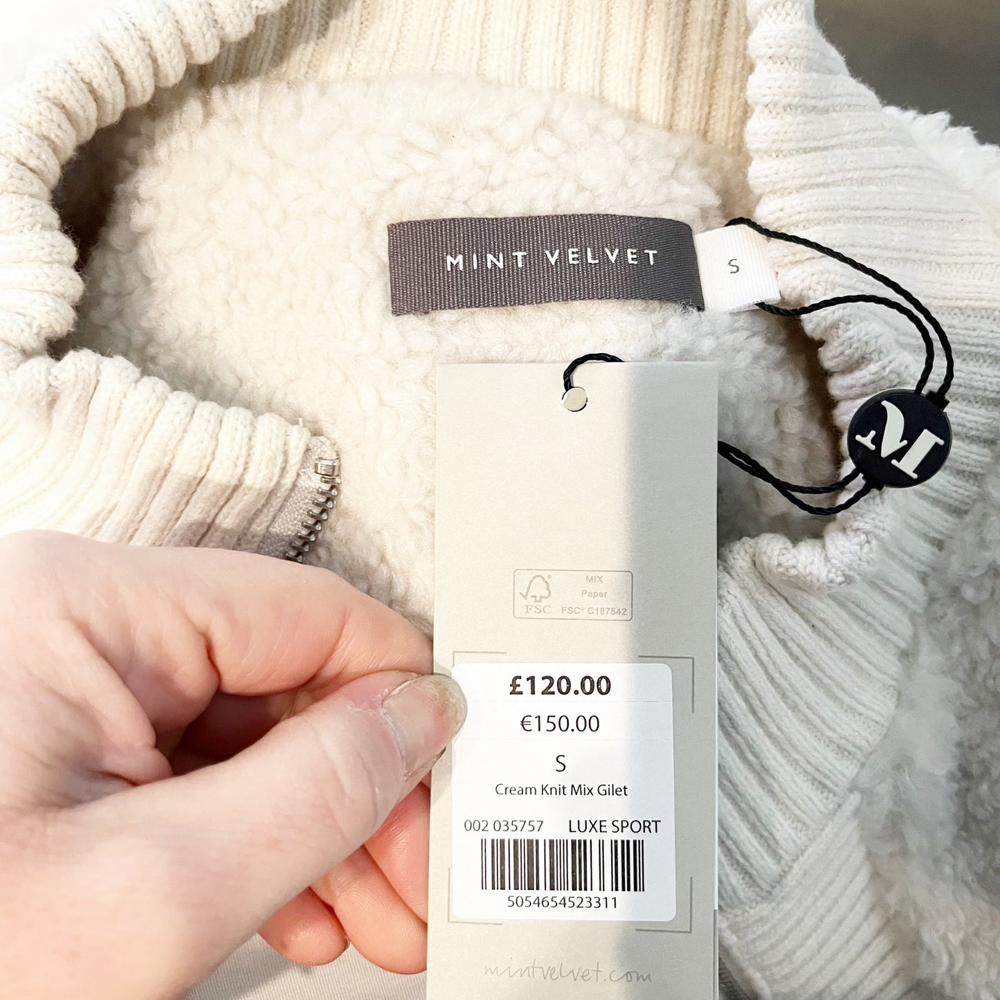 Mint Velvet Knit Mix Full Zip Sleeveless Gilet Vest Cream Small