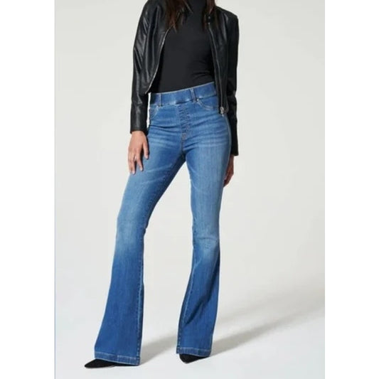Spanx High Rise Flare Leg Stretch Pull On Jeans Blue Vintage Indigo 1X