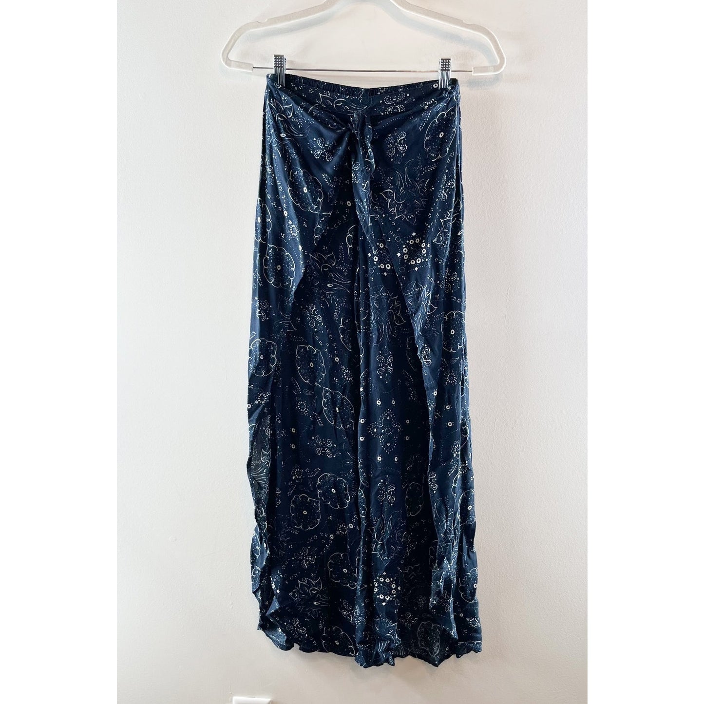 Abercrombie & Fitch Wide Leg Wrap Tie Waist Flowy Beach Pants Bandana Blue XS