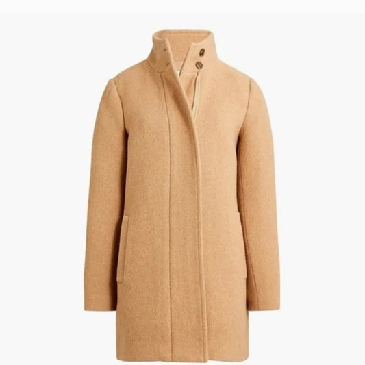 J. Crew Button Neck City Wool Blend Peacoat Coat Heather Acorn Camel Tan 6