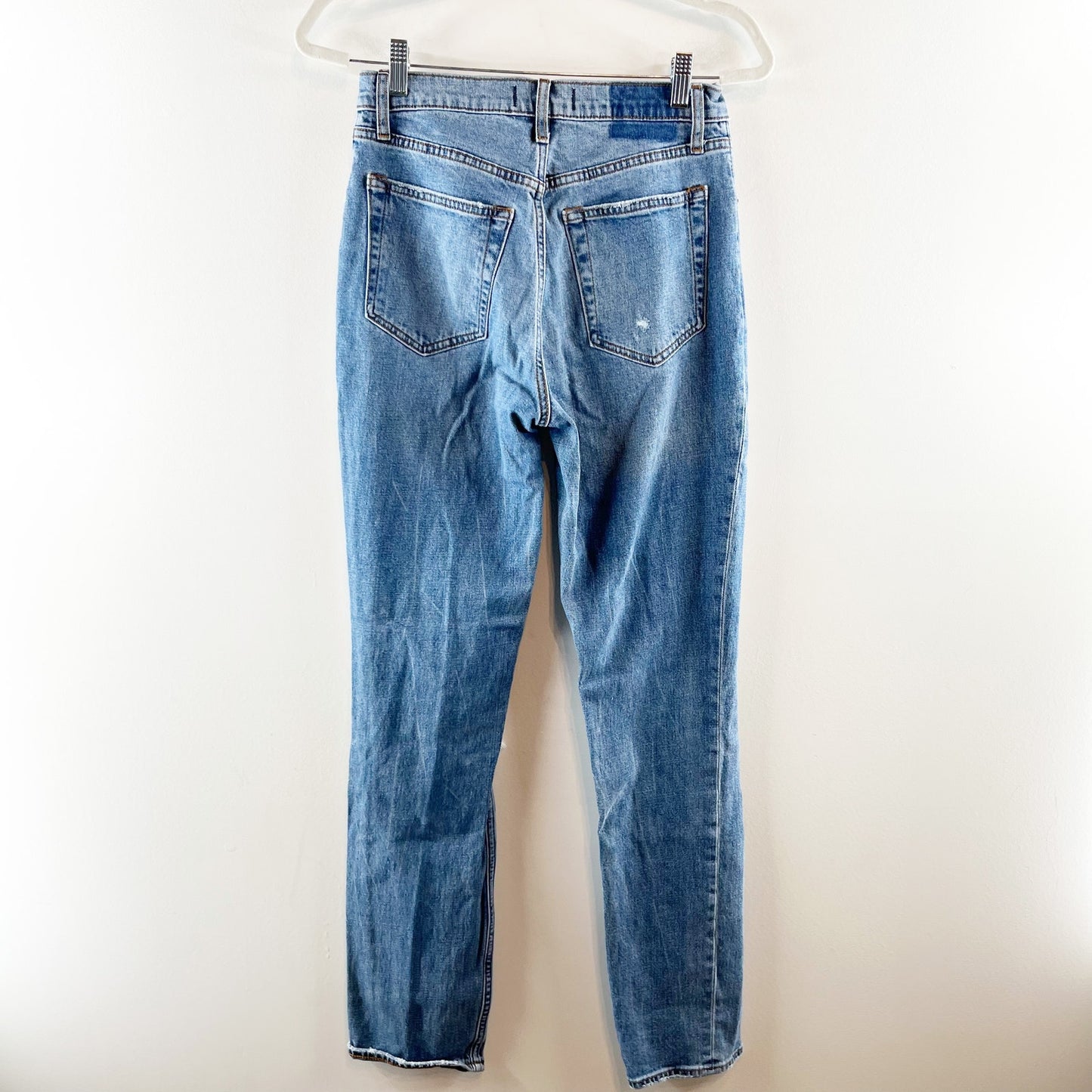 Abercrombie & Fitch 90's Ultra High Rise Distressed Slim Straight Jeans Blue 28