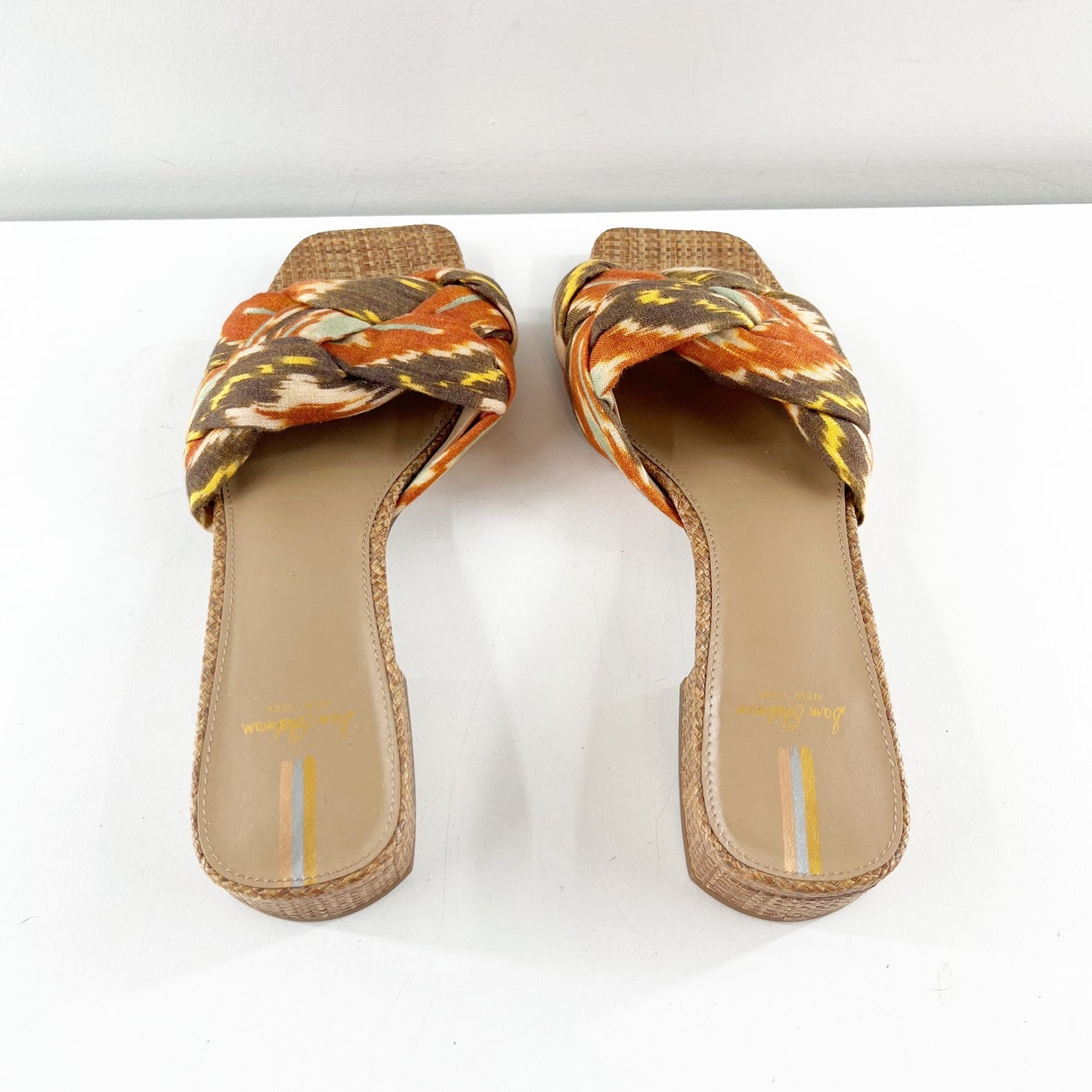 Sam Edelman Dawson Block Heel Slip On Woven Slides Sandals Sunset Orange 7