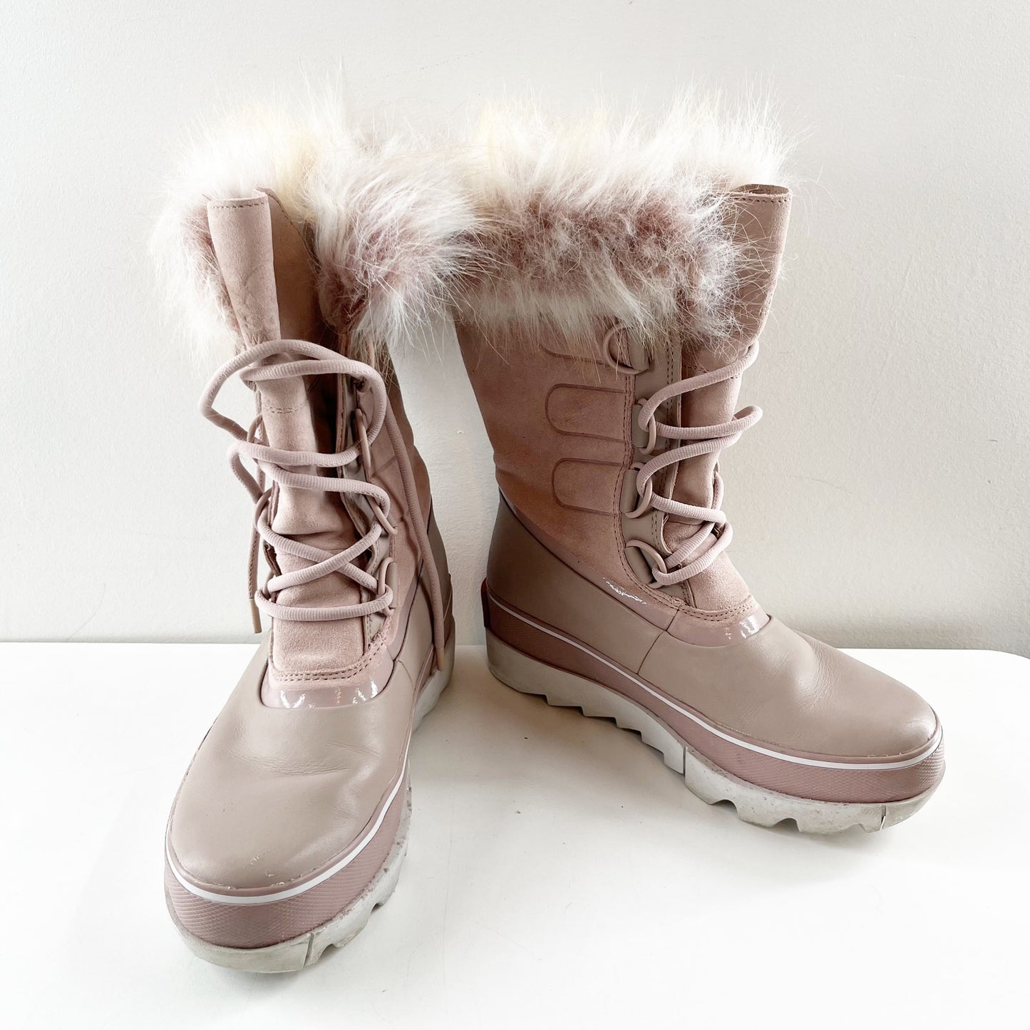 Sorel Joan of Arctic Mid Calf Faux Fur Waterproof Snow Boots Pink 7.5