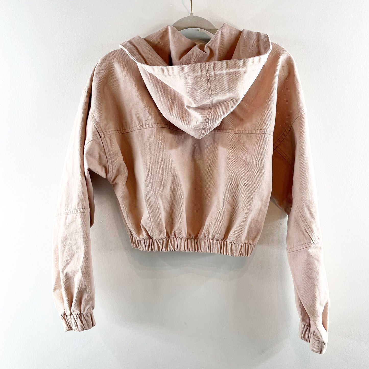 BDG Urban Outfitters Full Zip Cropped Hoodie Bomber Jacket Pink Tan Small