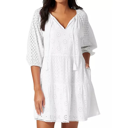 Tommy Bahama Harbour Cover-Up Mini Eyelet Dress White Small