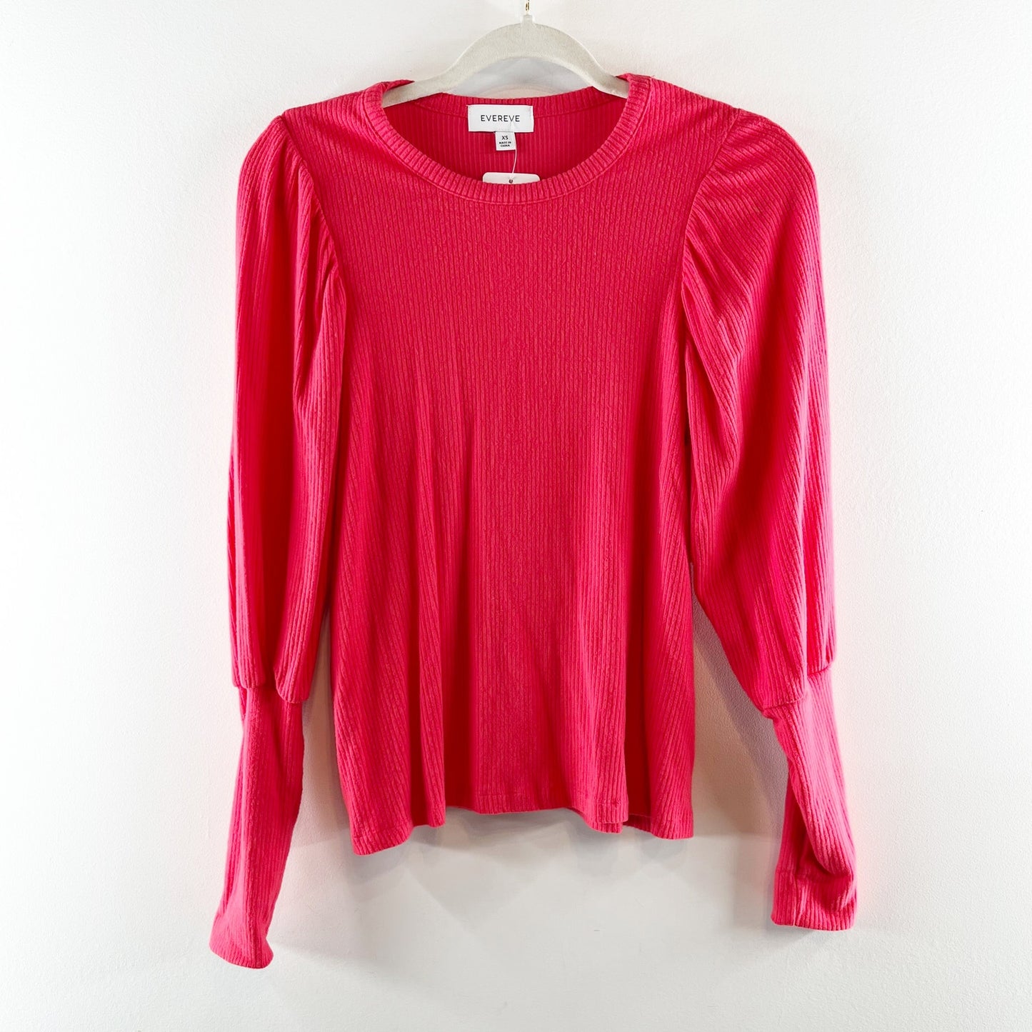 Evereve Penny Volume Ribbed Puff Ballooon Sleeve Top Blouse Red XS