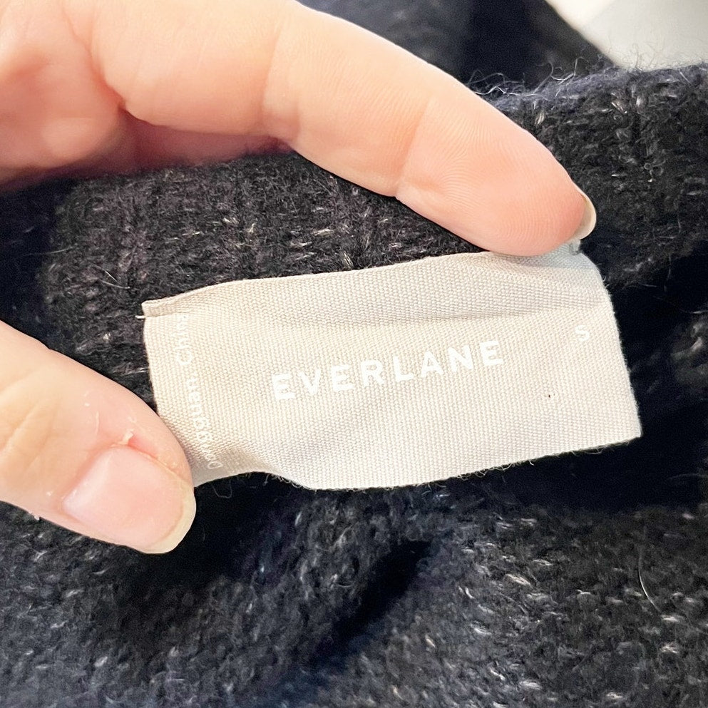 Everlane Pointelle Cloud Puff Long Sleeve Cardigan Sweater Wool Blend Black S