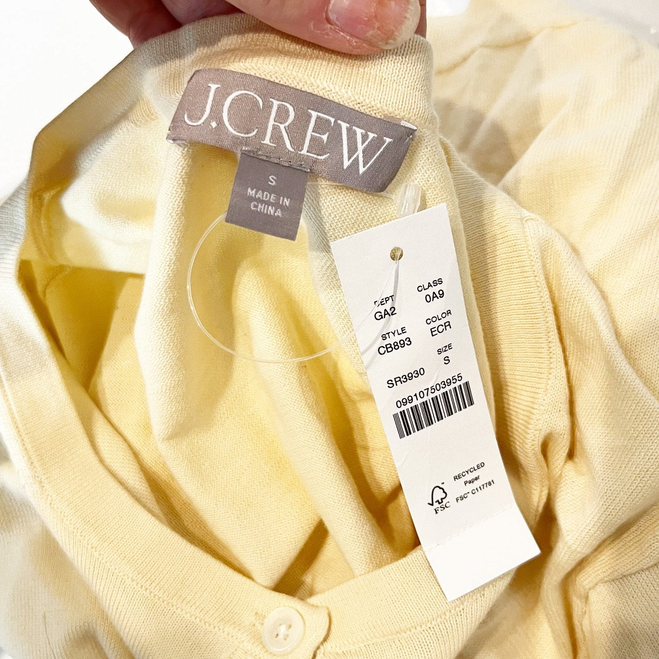 J. Crew Long Sleeve Crewneck Cardigan in Premium Ultrafine Cotton Butter Yellow