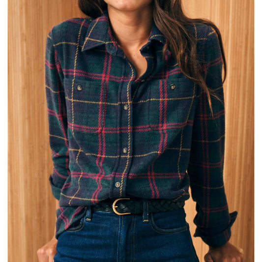 Faherty Legend Plaid Button Up Sweater Shirt Outer Limits Green Red XS