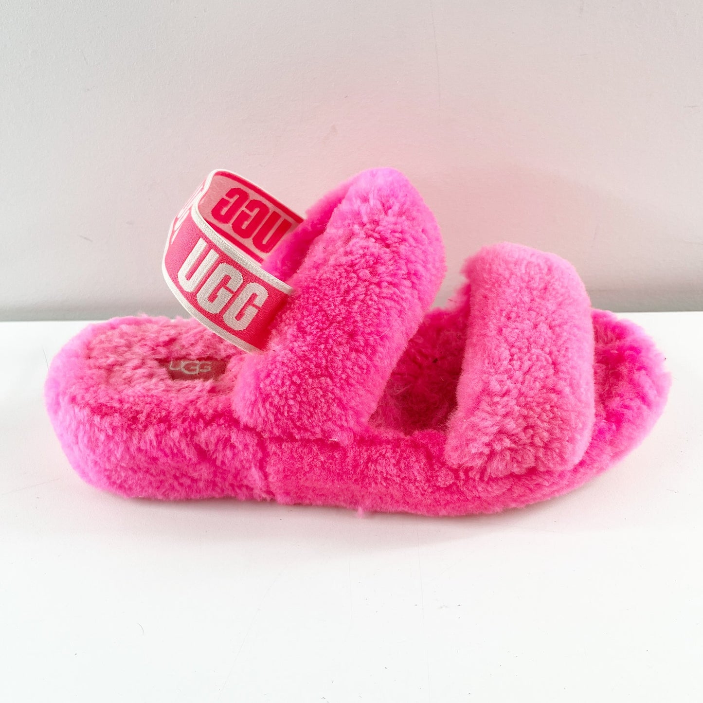 UGG Sherpa Oh Yeah Double Strap Slide Sandal Slippers Hot Pink 7