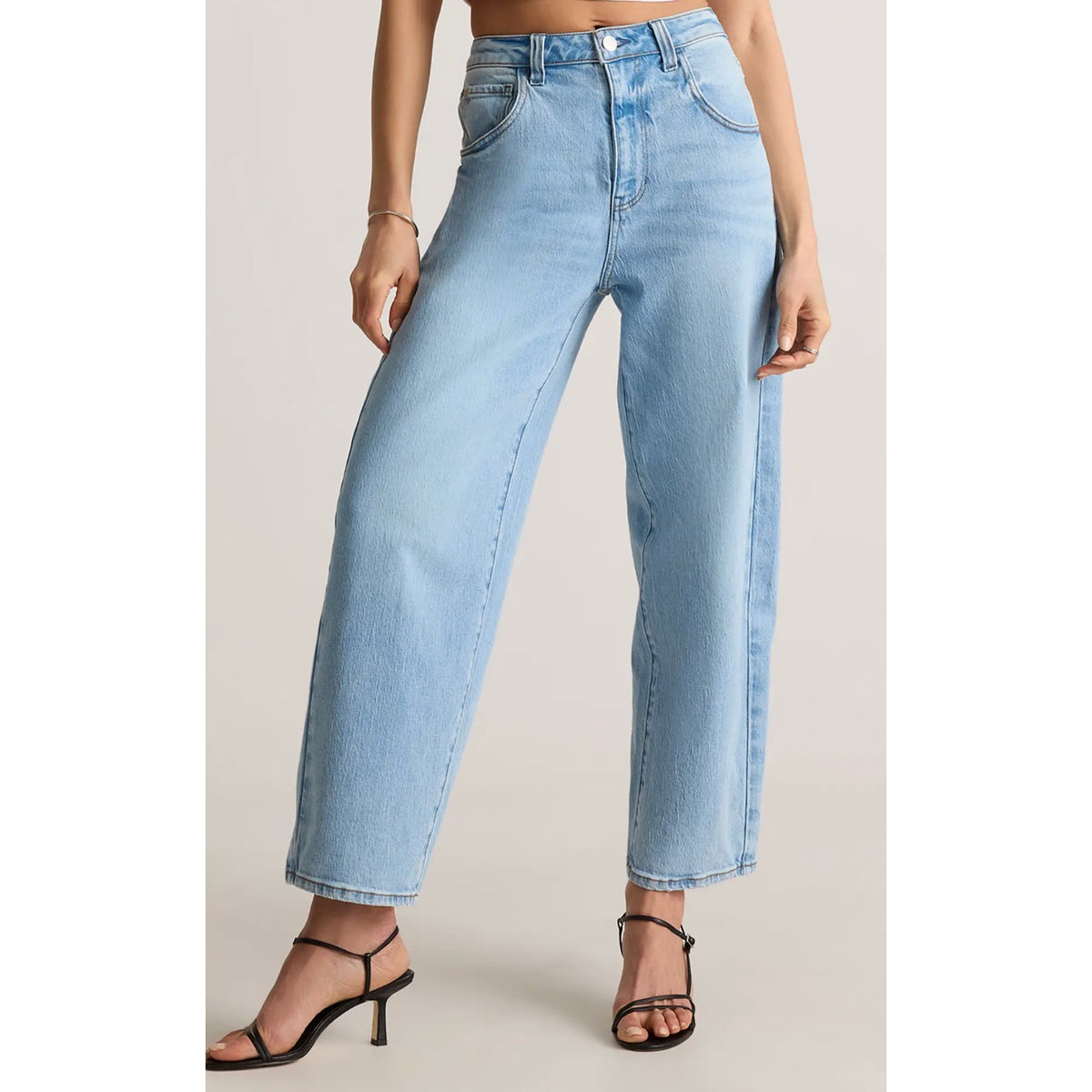 Quince Bella Stretch High Rise Barrel Jeans Organic Cotton Cool Blue 26