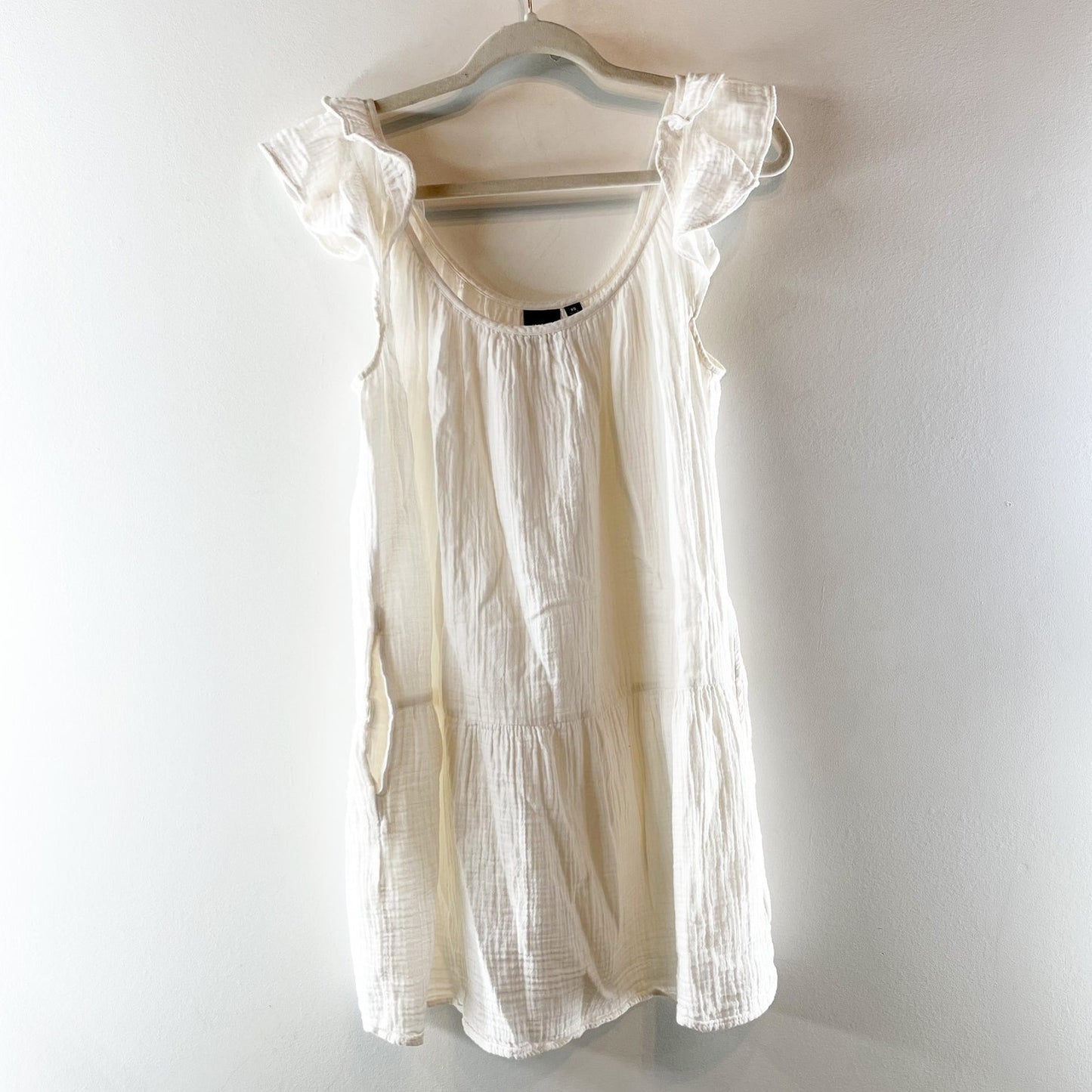 GAP Crinkle Gauze Ruffle Strap Mini Dress White XS
