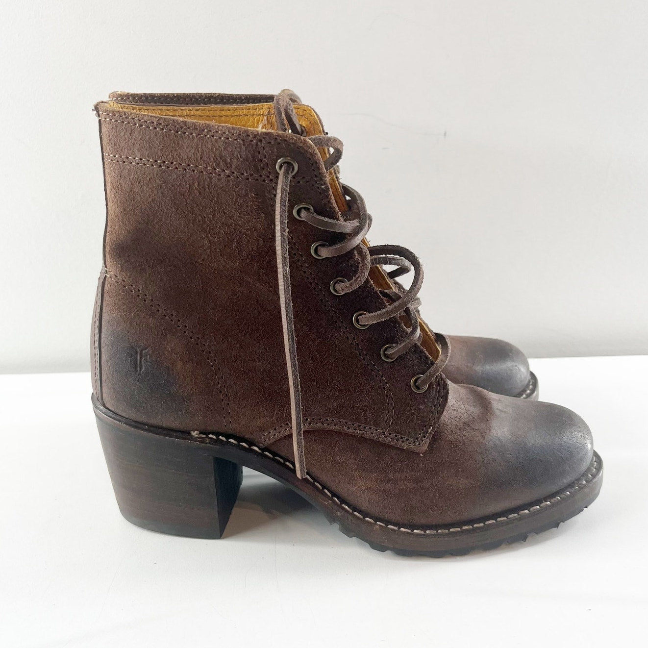 Frye Sabrina 6G Lace Up Leather Combat Boots Dark Brown 7.5