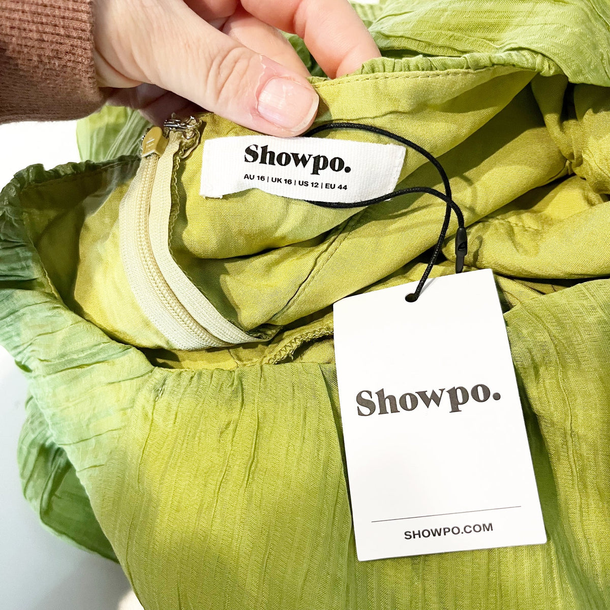 Showpo Roshina Square Neck Puff Sleeve A-Line Midi Dress Olive Green 12