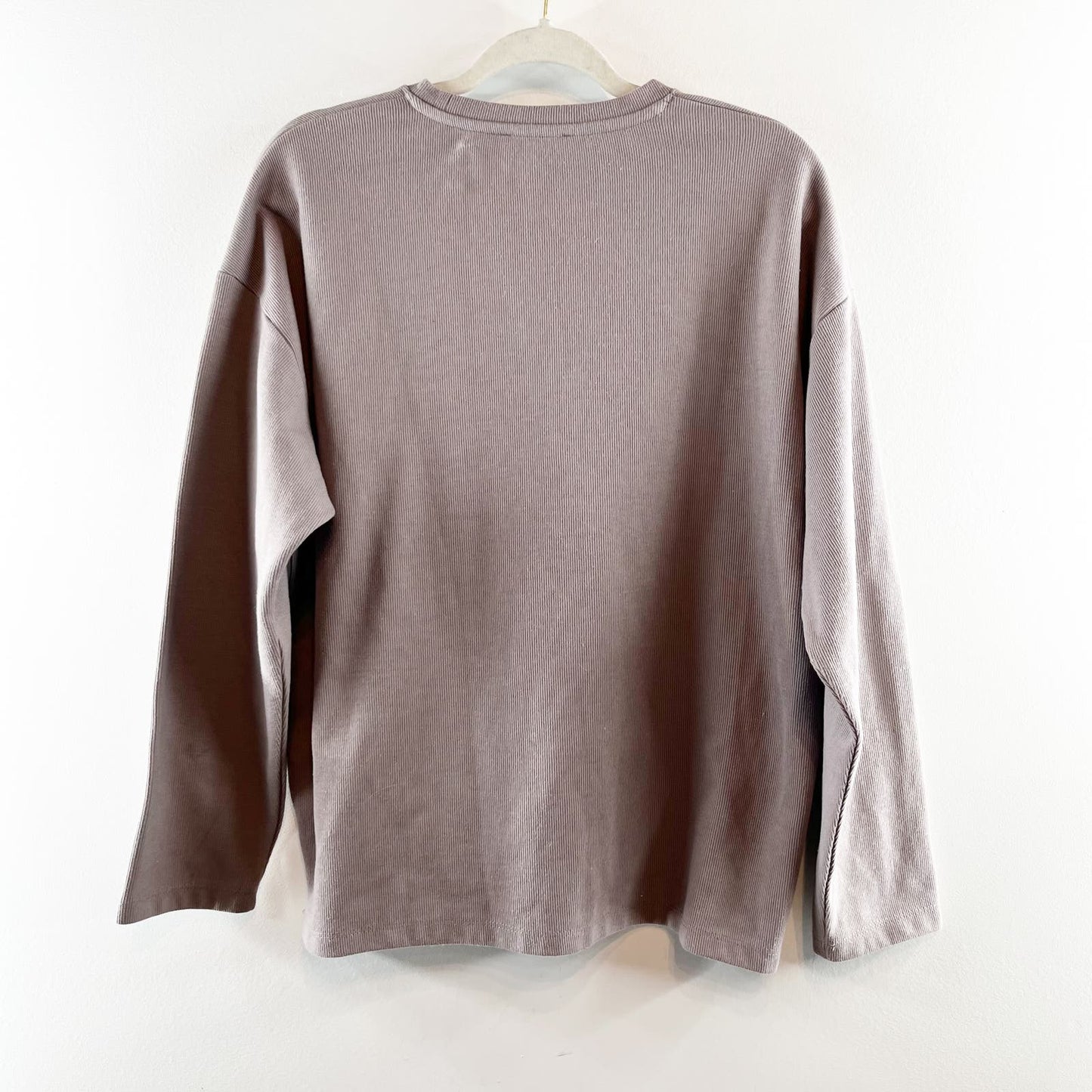 Topshop ASOS Corded Crewneck Long Sleeve T-Shirt Sweatshirt Tan Small