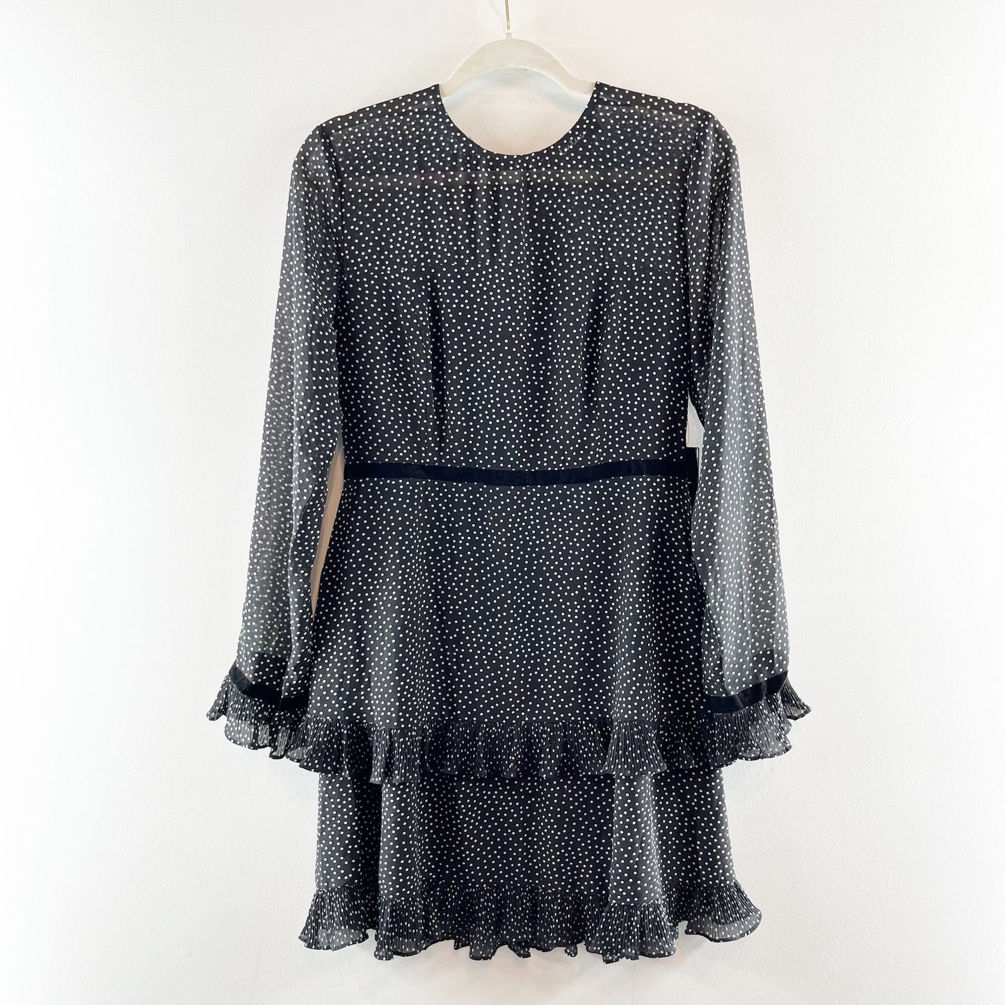 Lulus Floral to See Black Polka Dot Long Sleeve Mini Dress Black Medium