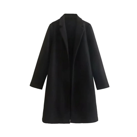 ZARA Notch Collar Long Sleeve Open Knee Length Long Peacoat Black Medium