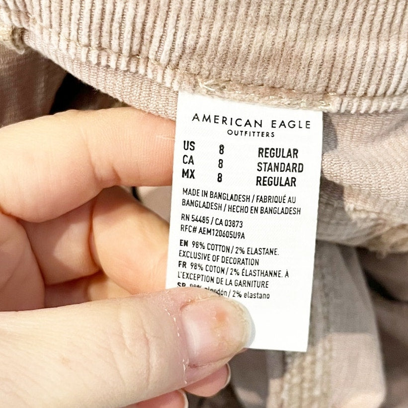 American Eagle Low Rise Baggy Wide Leg Corduroy Pants Tan Beige 8