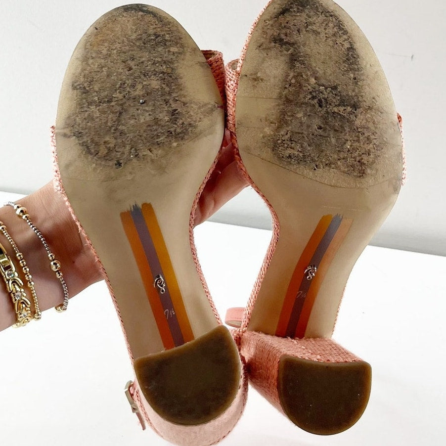 Sam Edelman Yaro Block Heel Sandals Shoes Coral Pink 7.5