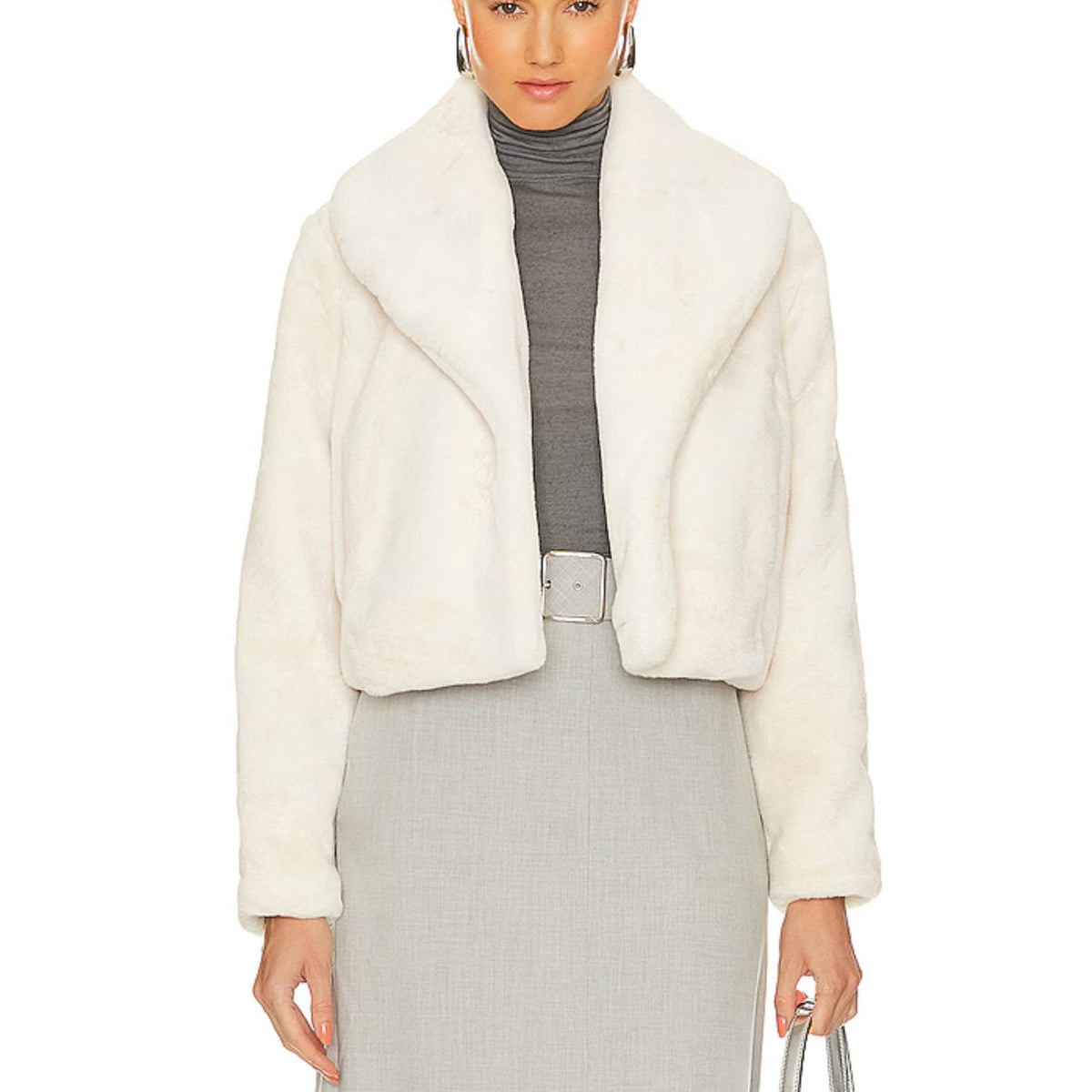 Blank NYC Snow Queen Cropped Faux Fur Jacket Cream Ivory Small