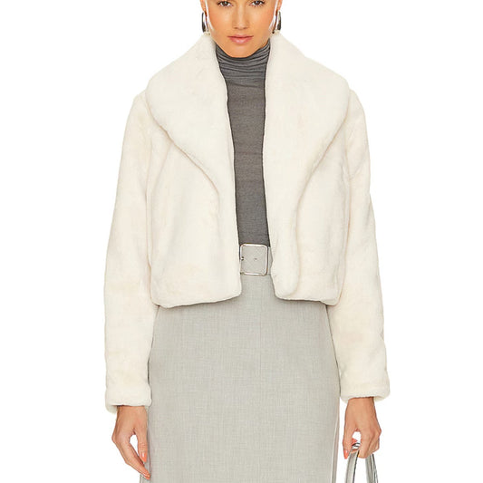 Blank NYC Snow Queen Cropped Faux Fur Jacket Cream Ivory Small
