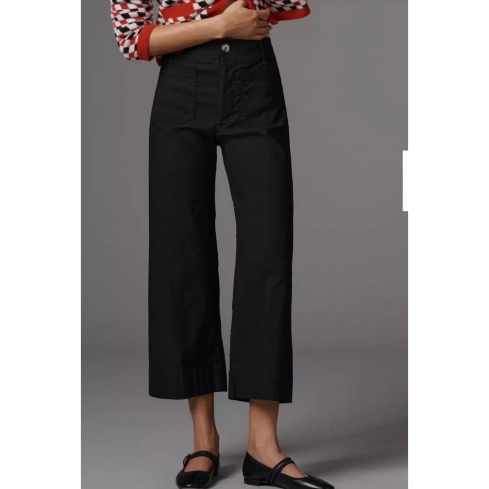 Maeve Anthropologie The Colette High Rise Cropped Wide Leg Pants Black 31 / 12
