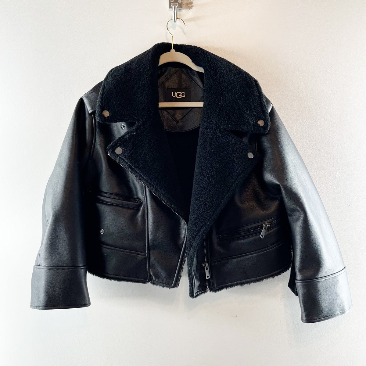 UGG Finnian LuxeFluff Moto Jacket Black XS
