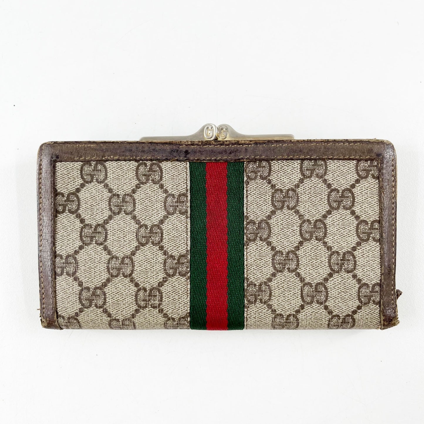 Gucci Vintage GG Supreme Web Long Trifold Wallet French Purse Brown