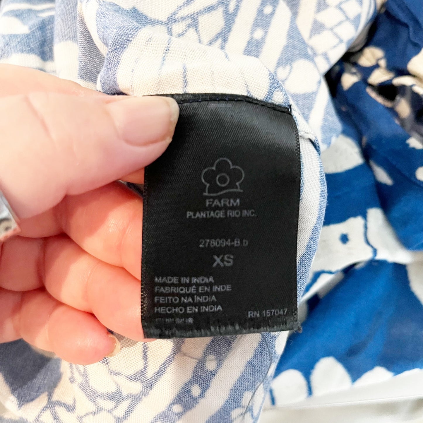 Farm Rio by Anthropologie Side Zip Mid-Rise Satin Slip Midi Skirt Blue White XS