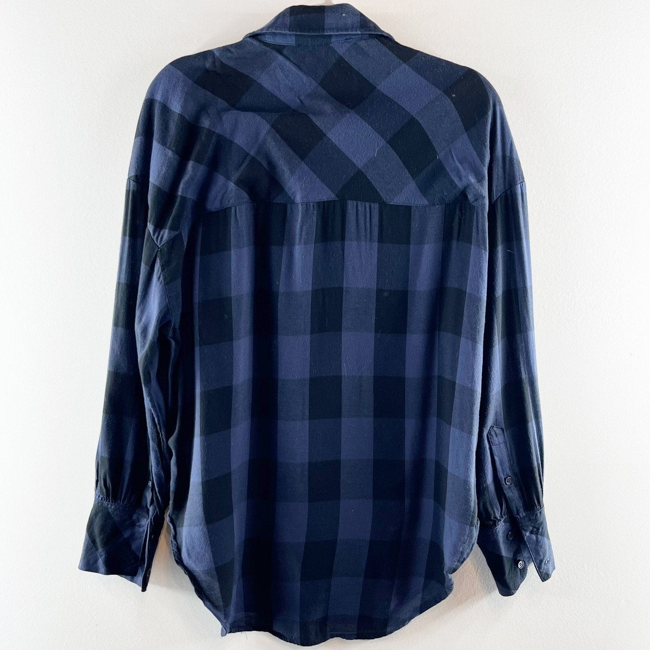 Sanctuary Buffalo Check Dropped Shoulder Tunic Button-Up Shirt Blue Small