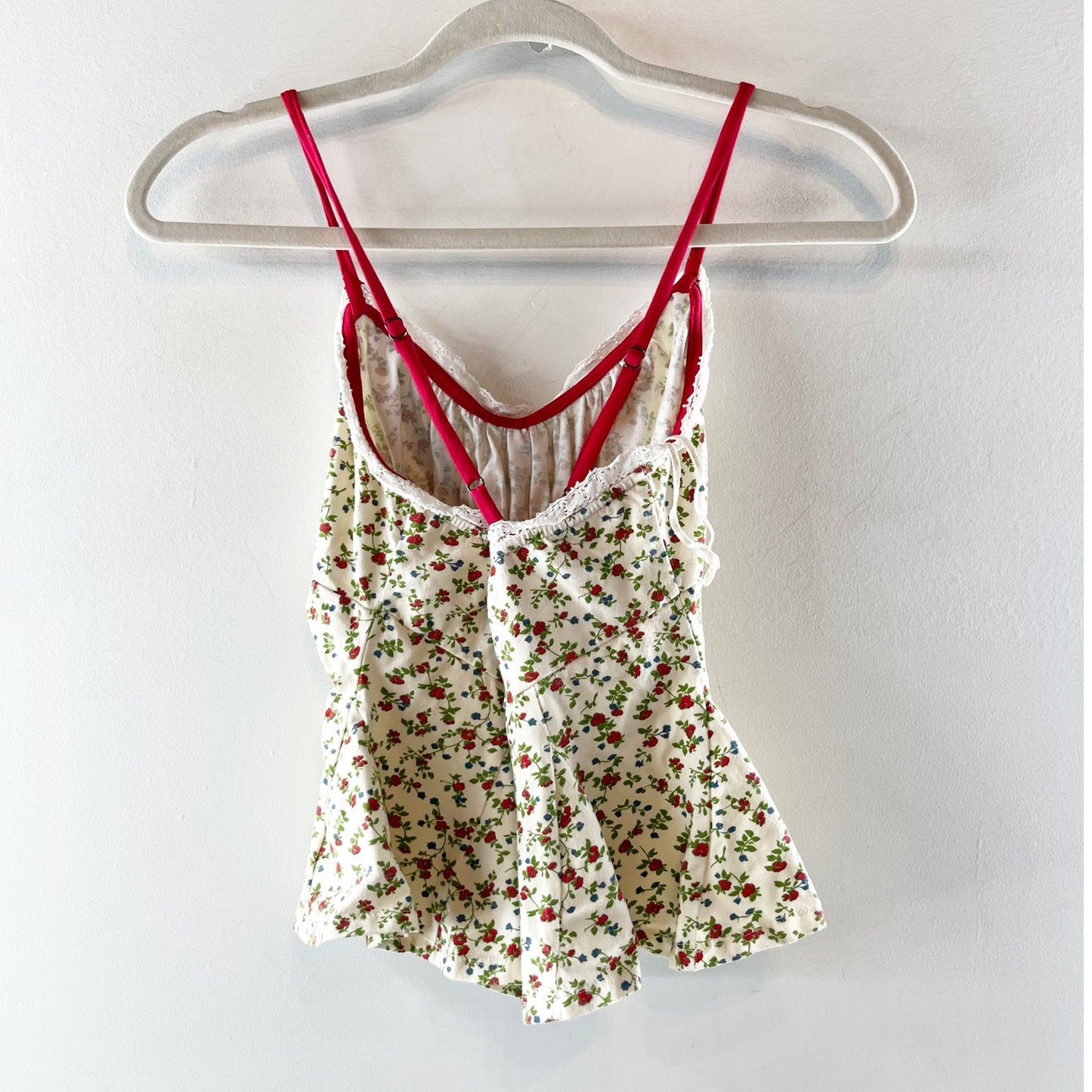 Free People Sammi Floral Tie Front X Back Tank Top Ivory Red XS