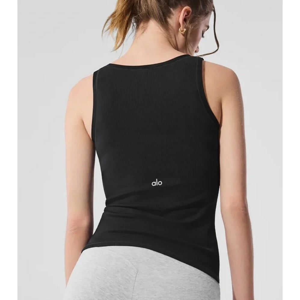 Alo Ribbed Mesh Secret Tank Top Black XS