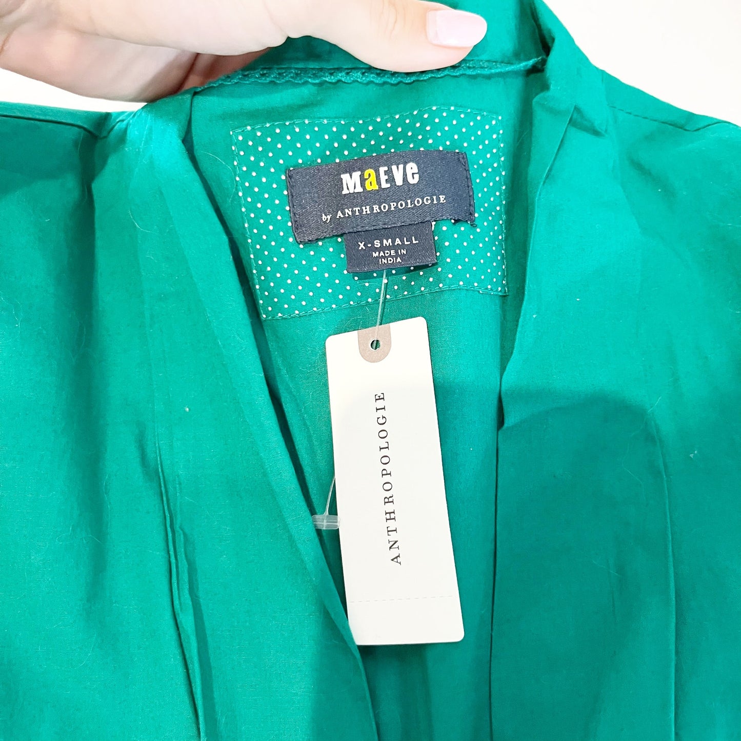 Maeve Short-Sleeve Zip-Front Blouse Green XS