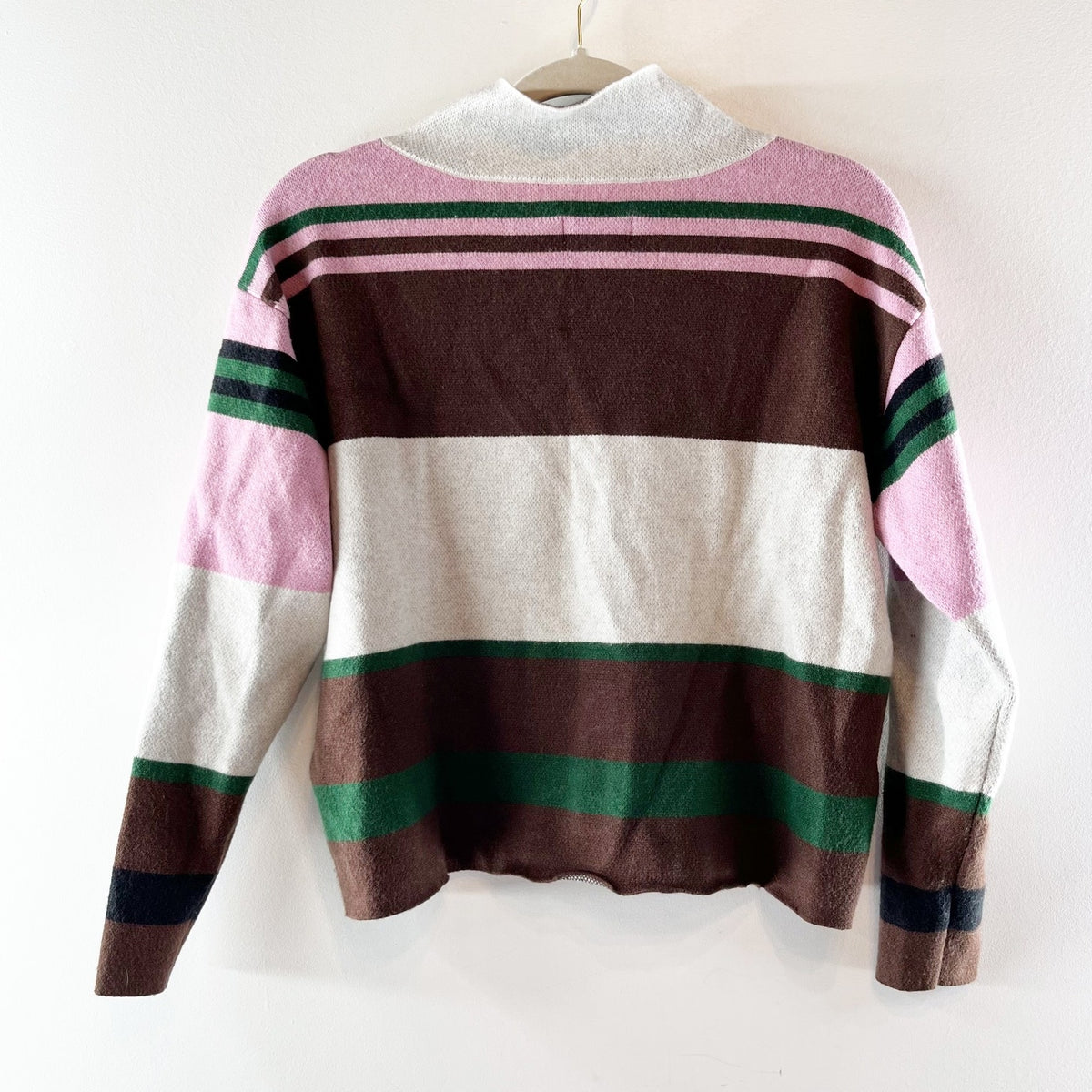 Maeve Anthropologie Striped Mockneck Long Sleeve Sweater Gray Pink XS