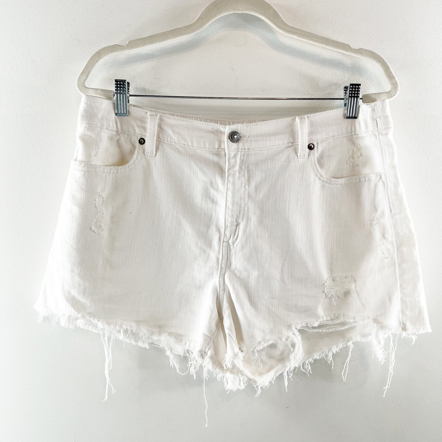 Aerie Daydream High Rise Cutoff Cotton Distressed Shorts White Large
