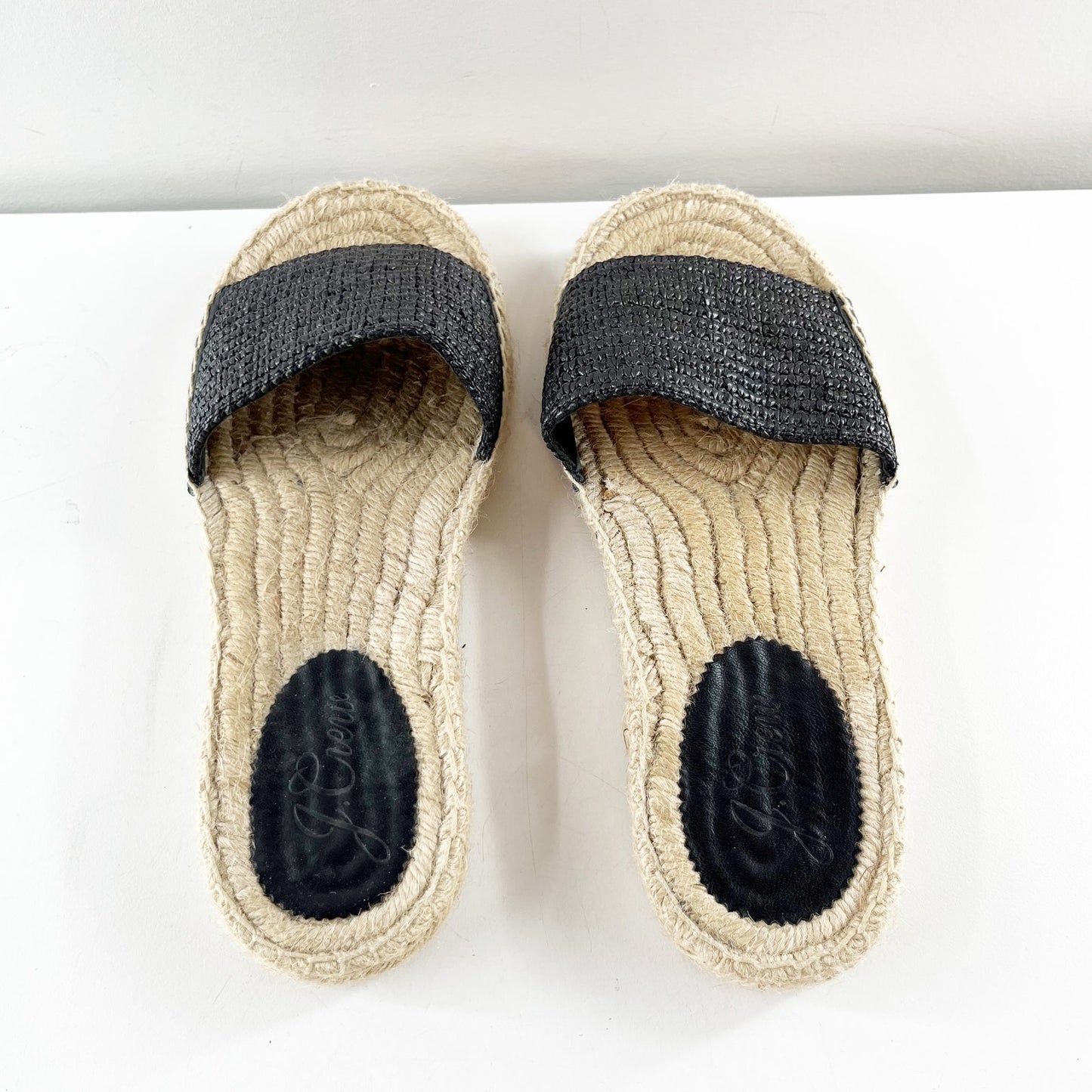 J. Crew Woven Raffia Slip-On Platform Espadrille Slide Sandals Black 9