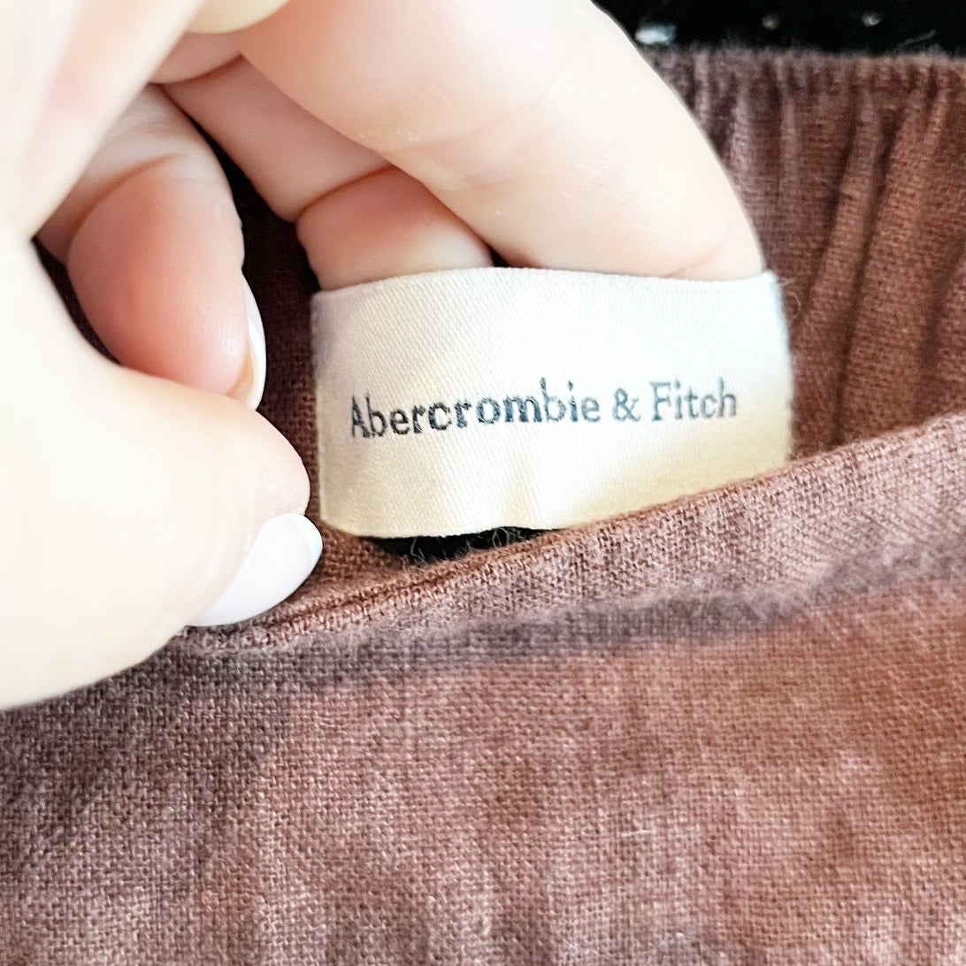 Abercrombie Linen Blend Pull On High Rise Wide Leg Pants Brown Small