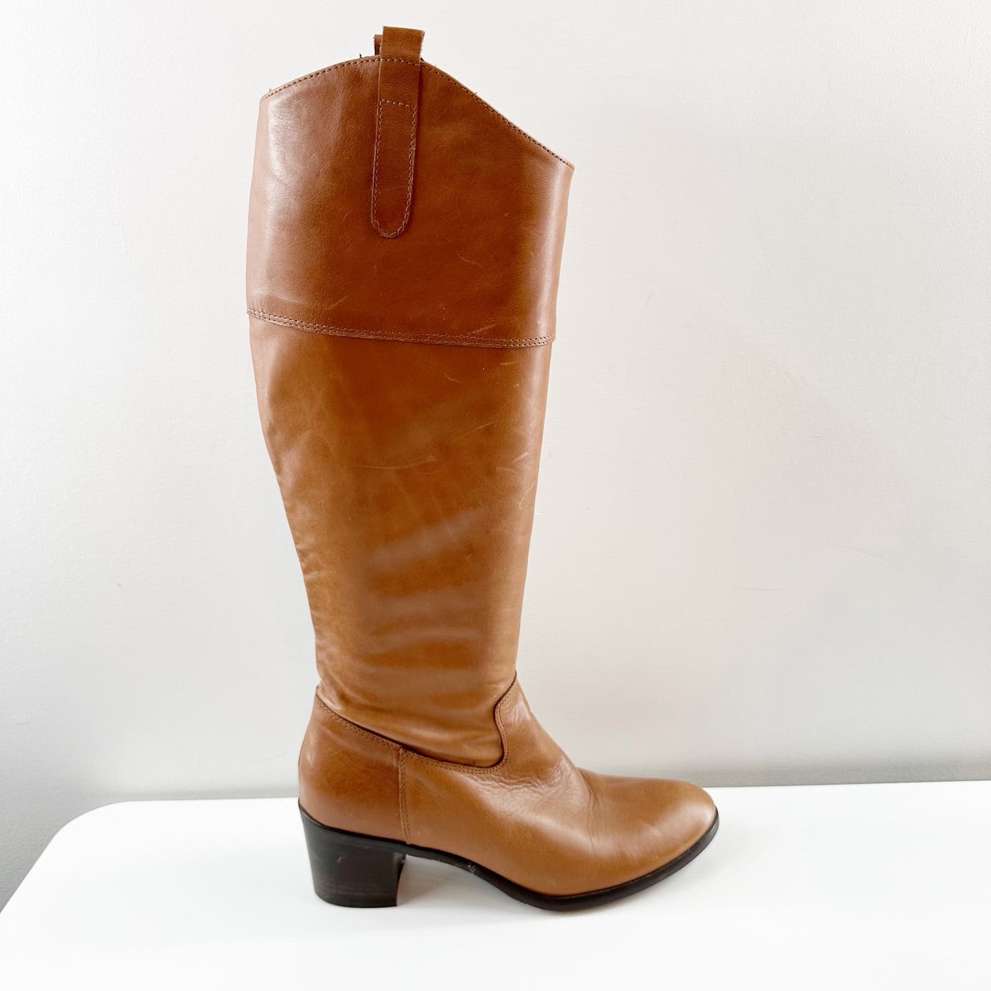 Charles David Braden Knee High Leather Western Riding Boots Cognac Brown 8