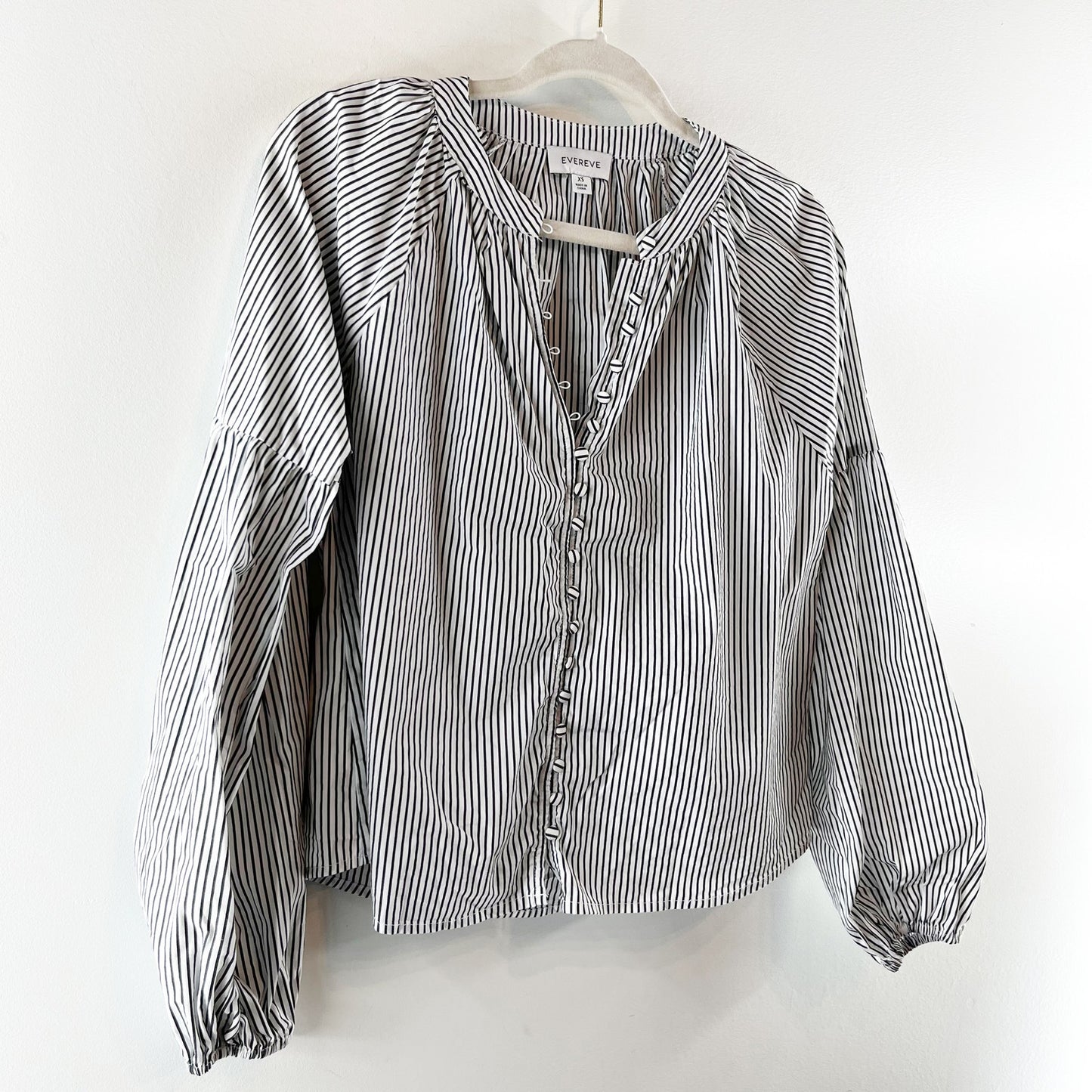 Evereve Sofia Striped Button Down Poplin Shirt Top Blue White XS