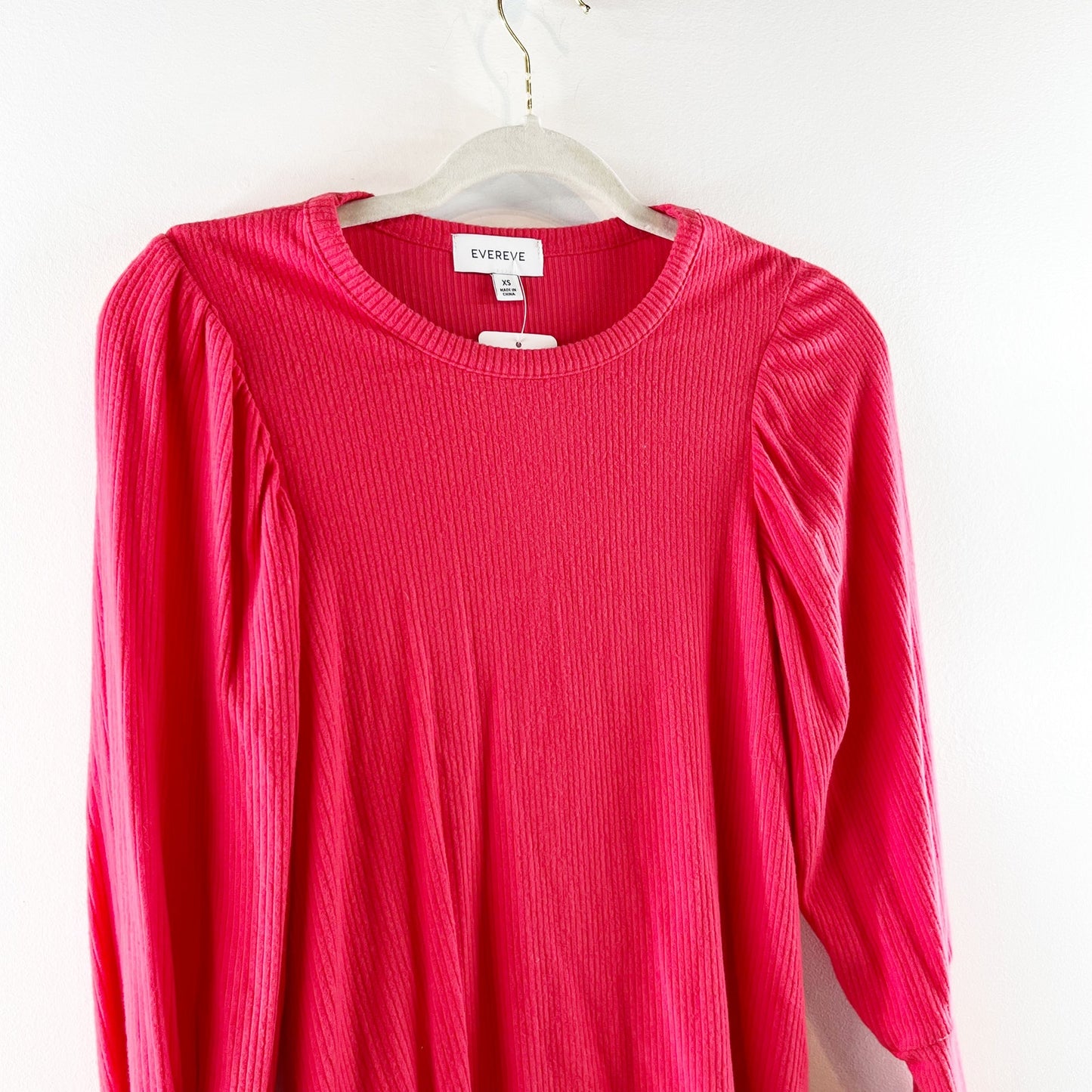 Evereve Penny Volume Ribbed Puff Ballooon Sleeve Top Blouse Red XS