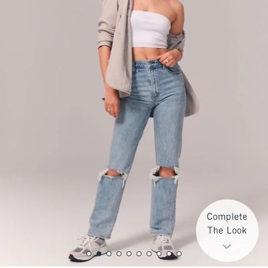 Abercrombie & Fitch Curve Love 90's Straight Ultra High Rise Jeans Blue 4 Petite