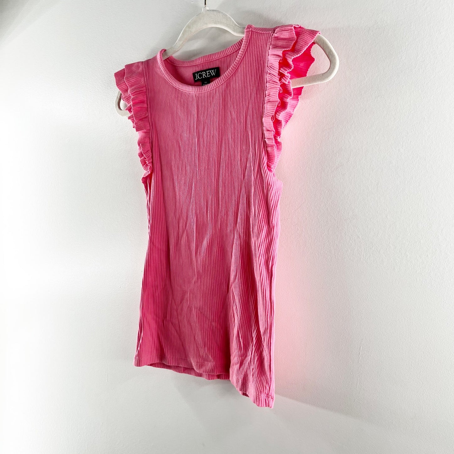 J. Crew Vintage Rib Ruffle Sleeve Shirt Tank Top Pink XS