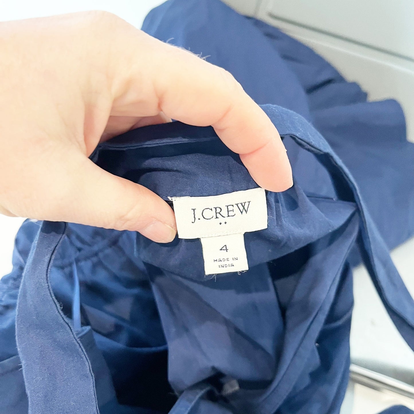 J. Crew Cotton Poplin Tie Halter Neck Fit and Flare Mini Dress Navy Blue 4