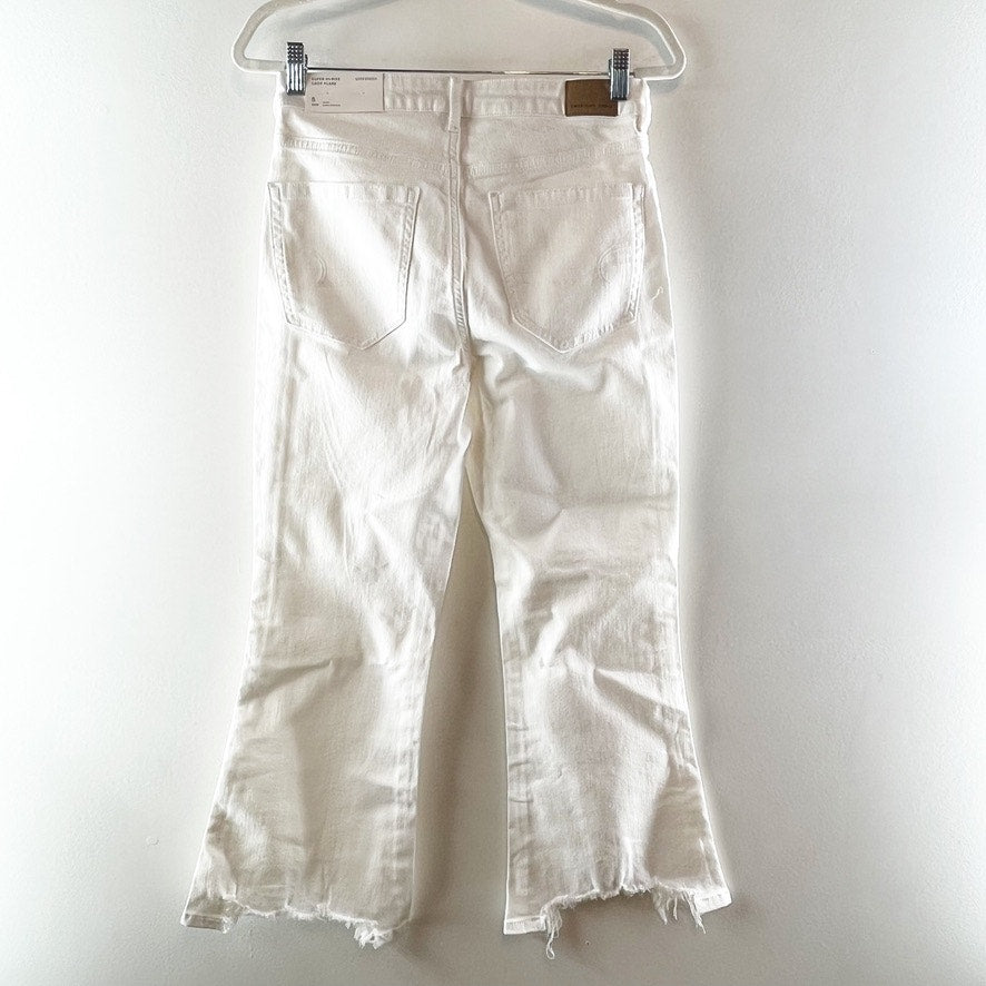 American Eagle Super Hi Rise Crop Flare Chewed Hem Jeans White 29 Short