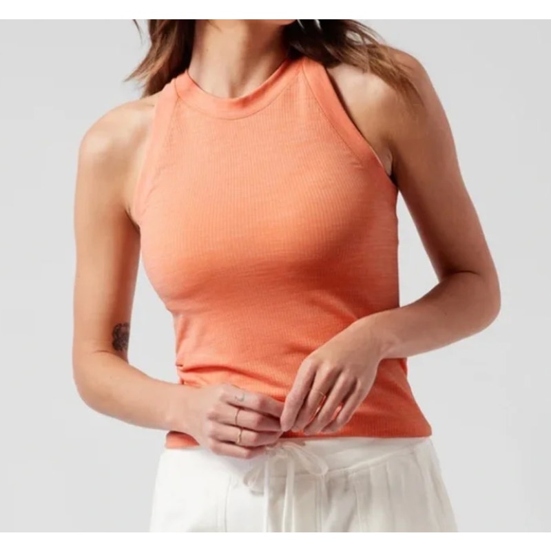 Athleta Renew Ribbed High Neck Racerback Tank Top Space Dye Heather Orange M