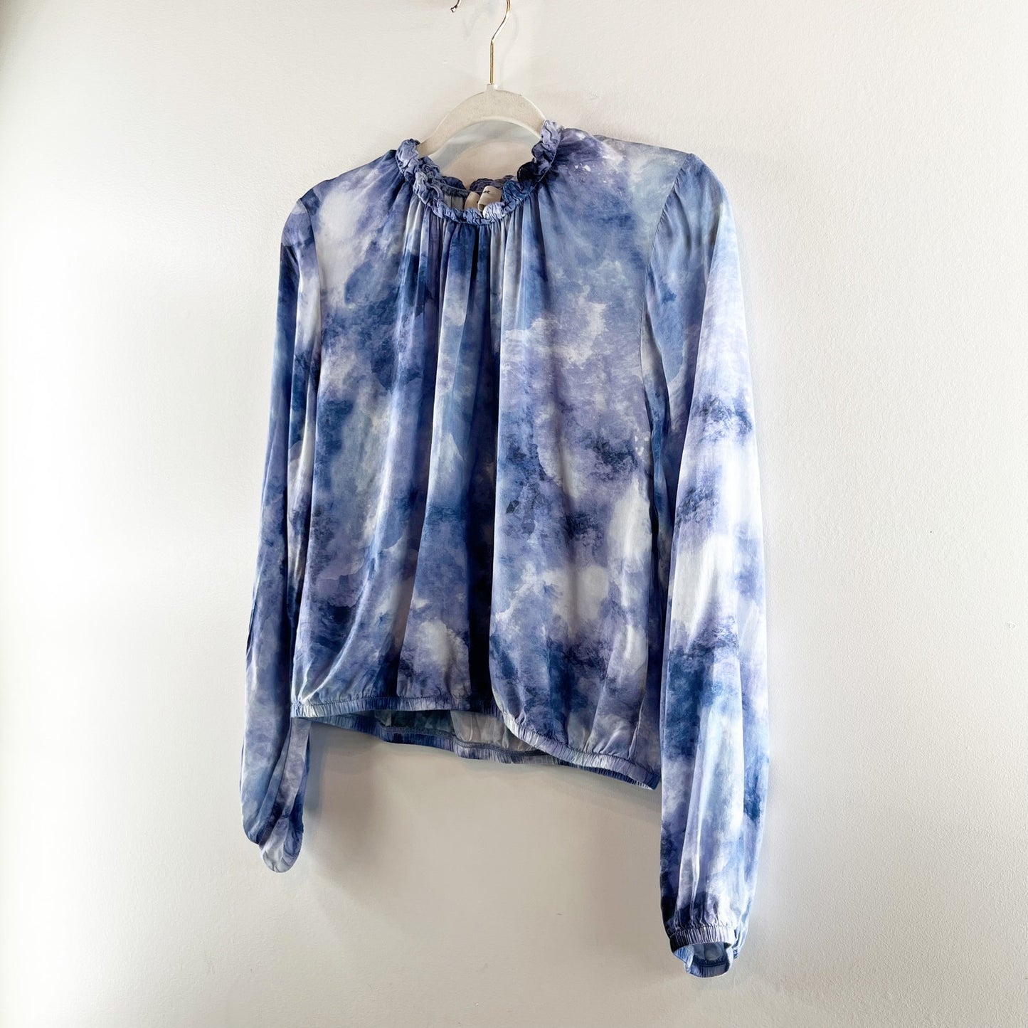 Cloth & Stone by Anthropologie Tie-Dye High Neck Blouse Top Blue Motif Medium