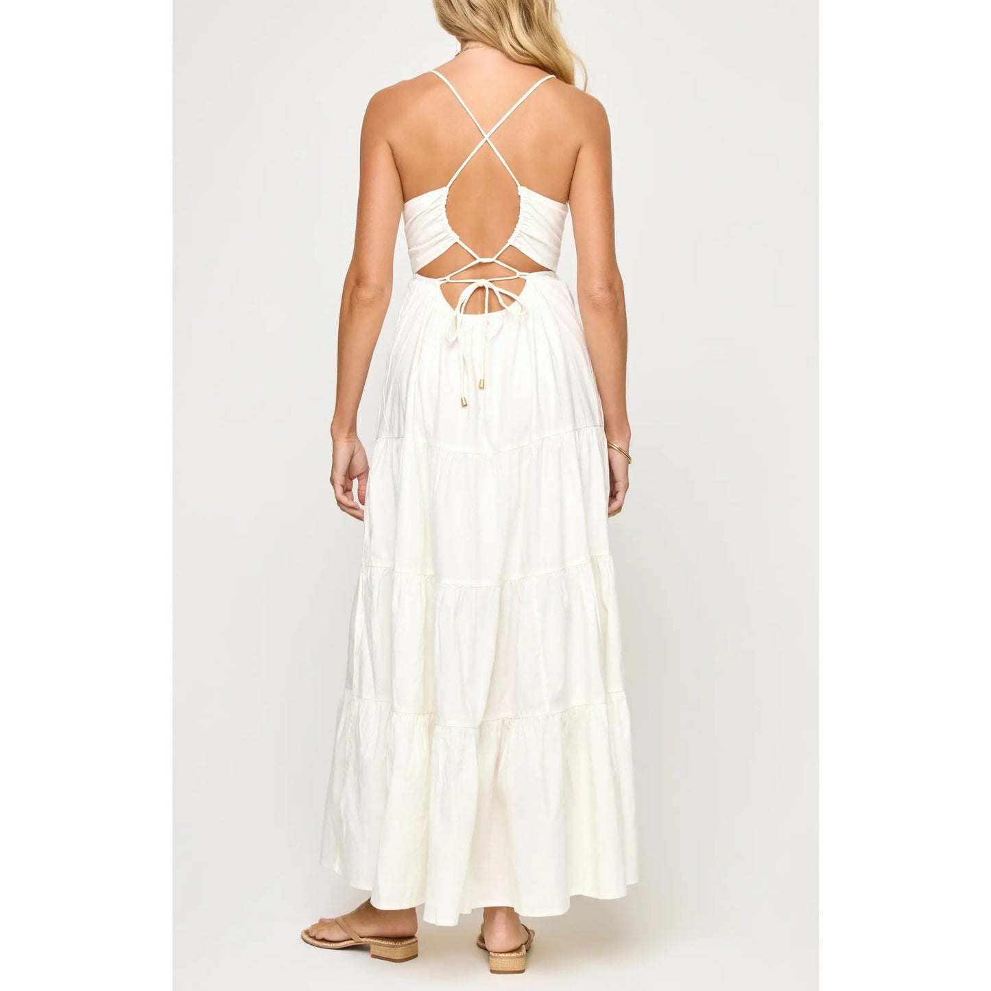Lspace Laina Tiered Cotton Poplin Cover-Up Maxi Dress Cream White Medium