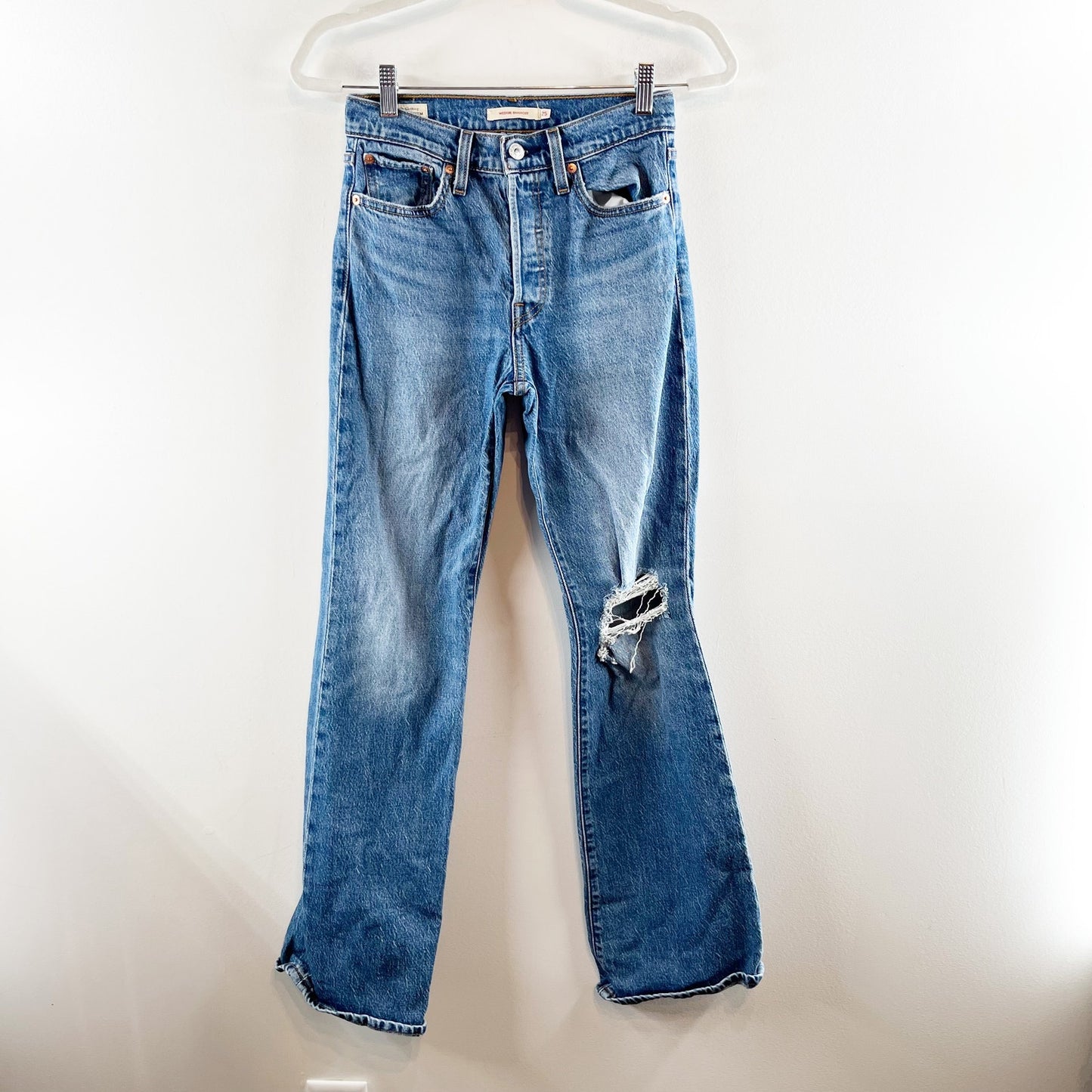 Levi's Premium High Rise Medium Wash Distressed Wedgie Bootcut Jeans 25