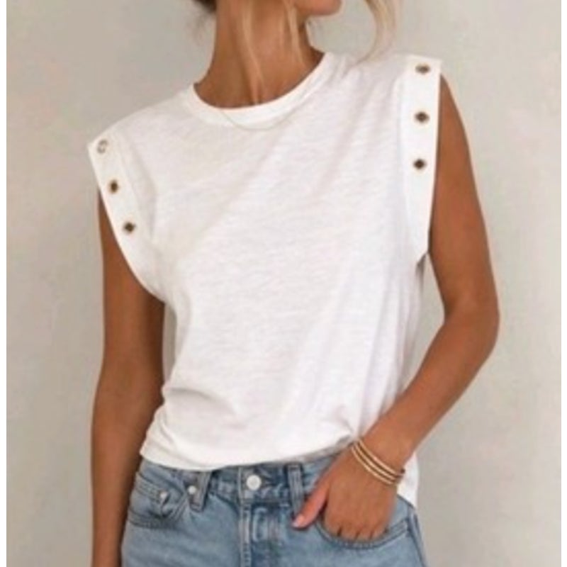 Nation LTD Grommet Trim Pima Cotton Tank Top White XS
